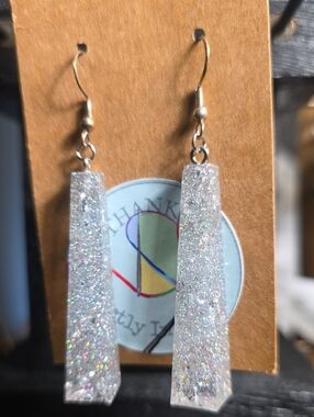 White Glitter Resin Tapered Drop Earrings - Women Jewelry